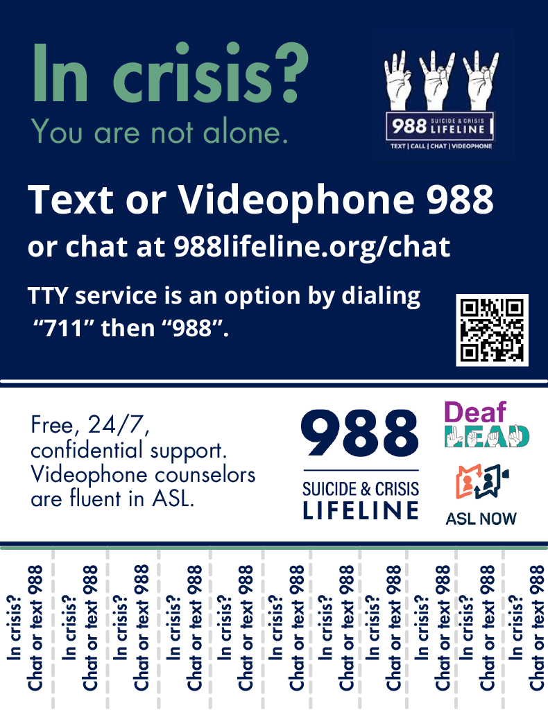 988 Suicide & Crisis Lifeline Flyer (ASL) graphic